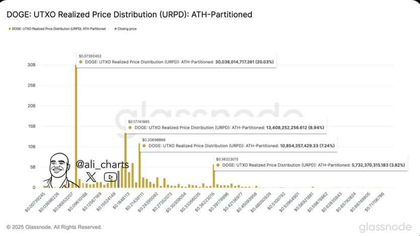 Dogecoin: UTXO Распределение реализованных цен Источник: Ali/X