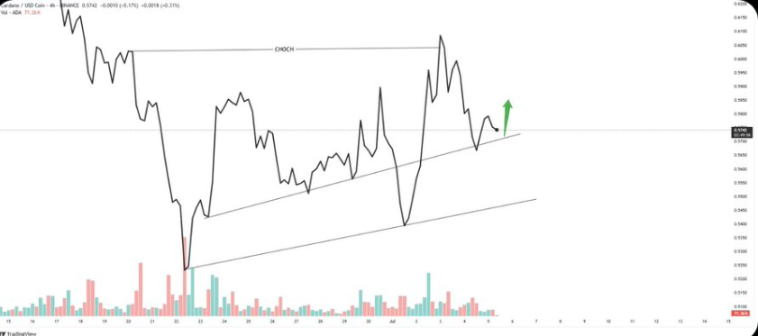 Cardano Price 4-hour Chart Source: X