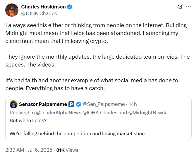 Image Source: Charles Hoskinson on X