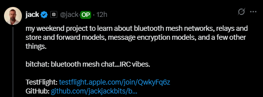 Dorsey’s X post about Bitchat