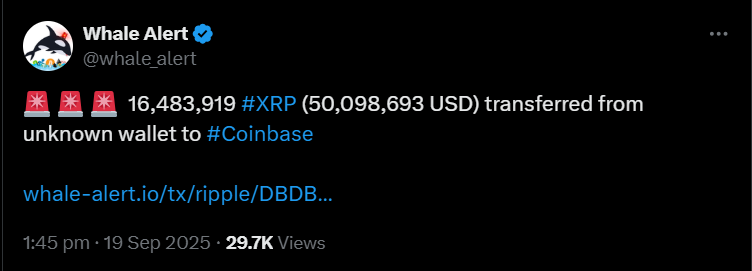 XRP Whale Selloff | Source: Whale Alert, X