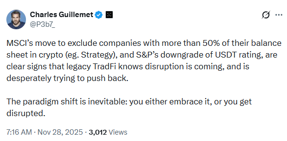 Ledger CTO on TradFi Crypto Crackdown | Fuente: Charles Guillemet