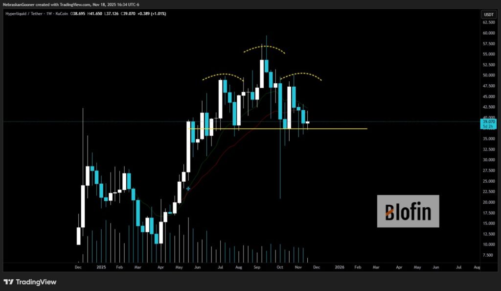 Hyperliquid (HYPE) тестирует ключевую поддержку после кратковременного разворота ралли на 6%