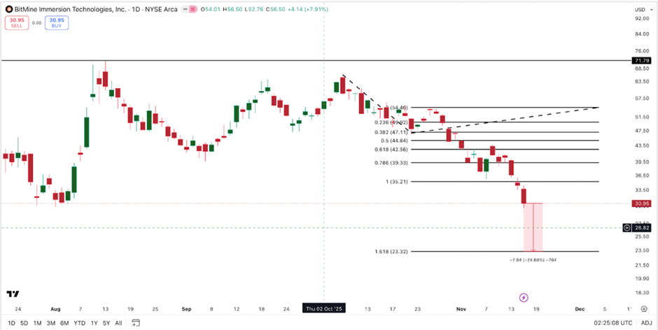 Изменение цены акций BitMine | Источник: ТрейдингВью