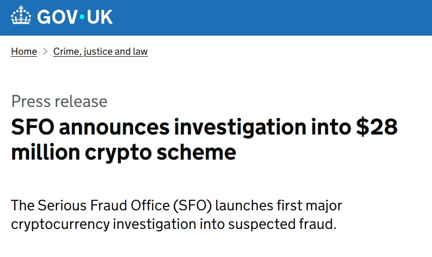 Cripto Noticias: La Oficina de Fraudes Graves del Reino Unido inicia una investigación | Fuente: Gov.UK