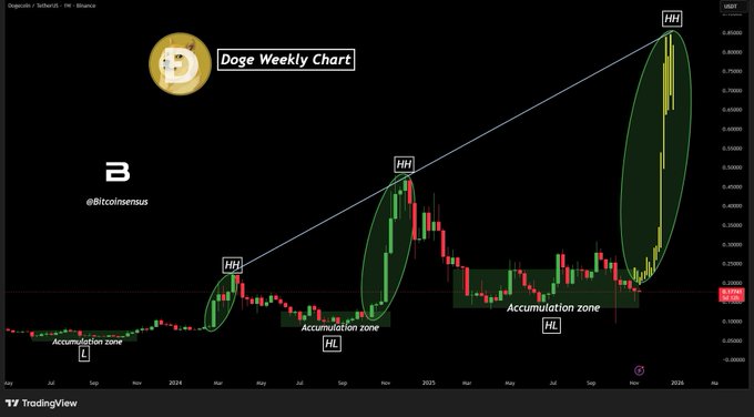 График цен на DOGE | Источник: Биткойнсенсус