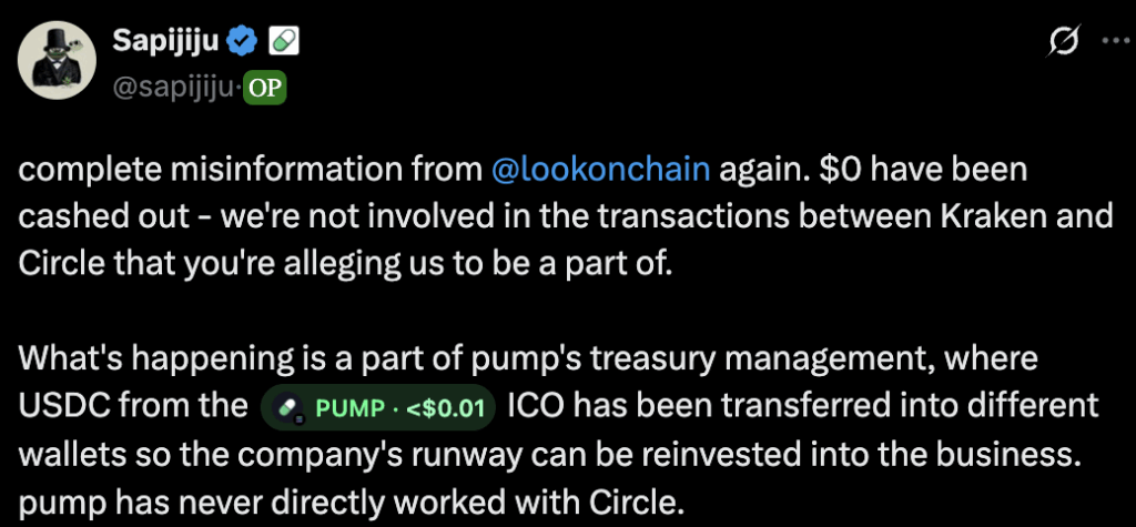 Response to Pump.Fun Cash Out | Source: Sapijiju