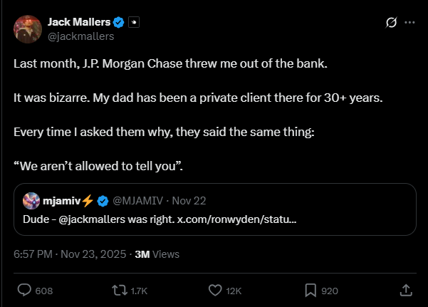 JP Morgan сталкивается с негативной реакцией сообщества | Источник: Джек Маллерс X