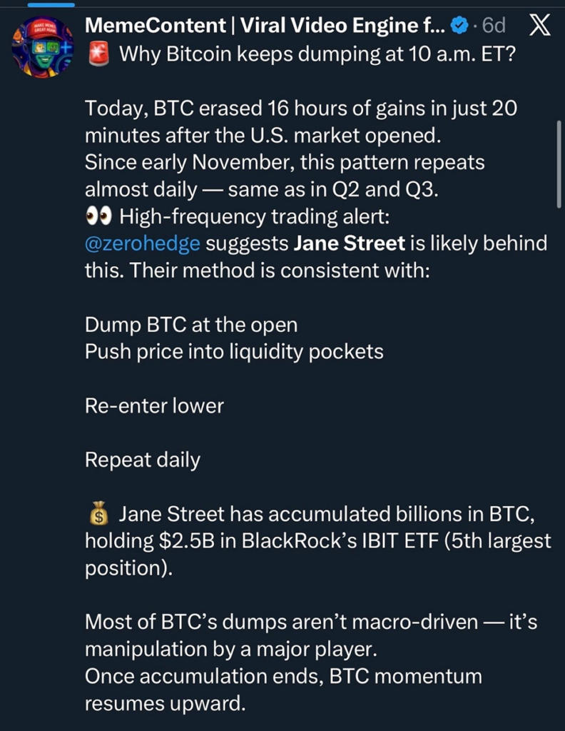 Noticias sobre Bitcoin: Jane Street también está implicada | Fuente: X