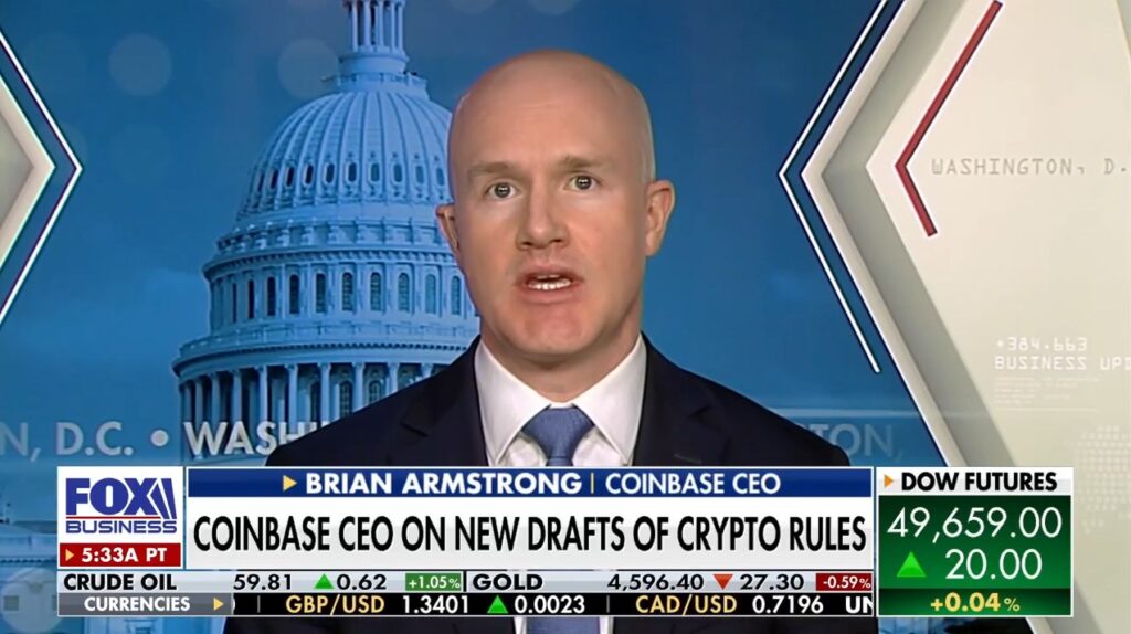 Coinbase CEO Brian Armstrong discussing the CLARITY Act.