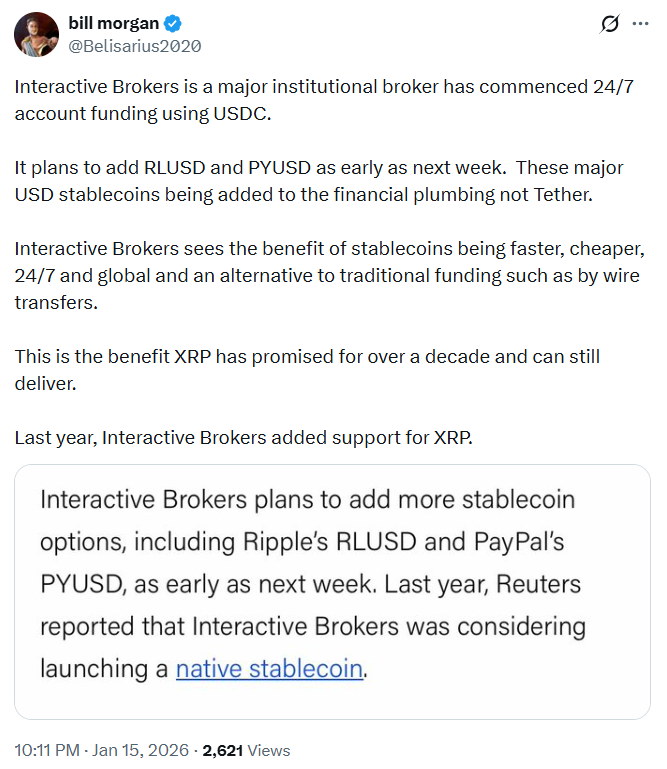 XRP News: Interactive Brokers RLUSD Highlight | Source: Bill Morgan