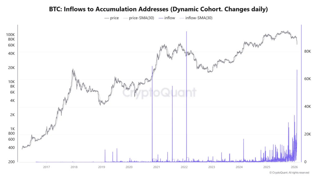 Bitcoin Inflows to Accumulation Addresses : Source: CryptoQuant