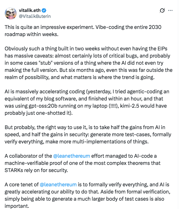 Vitalik Buterin on AI & Ethereum Development | Source: X