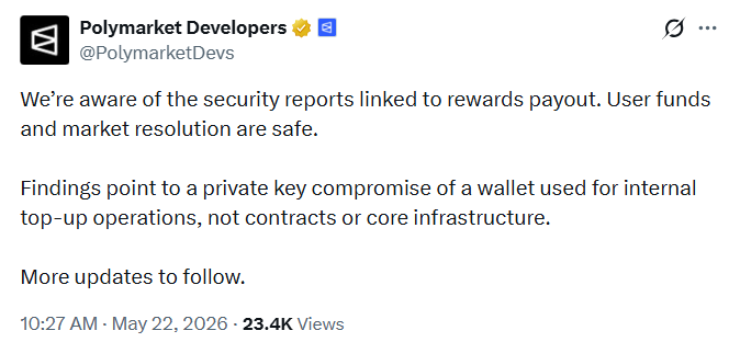 Polymarket Crypto Hack News | Source: Polymarket Developers