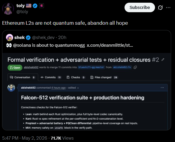 AI News: Solana Co-Founder About Quantum Threats | Source: X