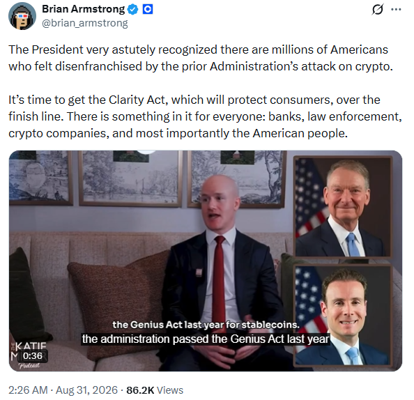 Coinbase CEO on CLARITY Act | Source: Brian Armstrong