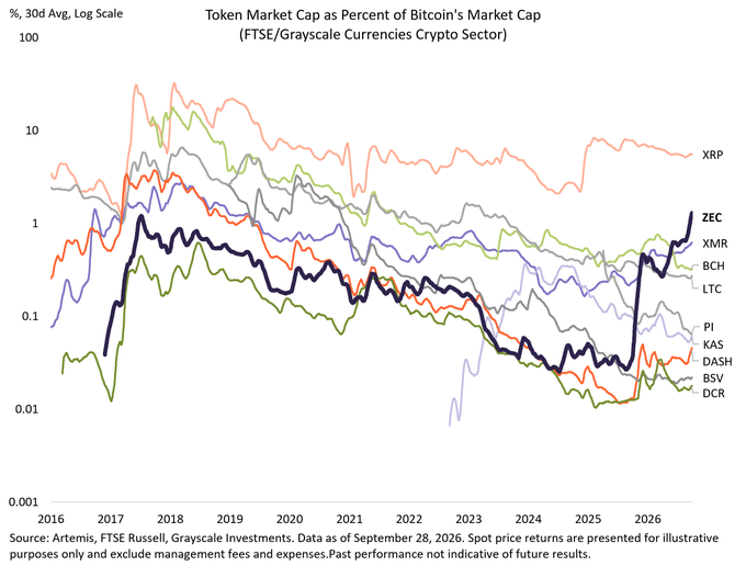 Zcash (ZEC) Market Cap as Percentage of BTC Market Cap | Source: Grayscale