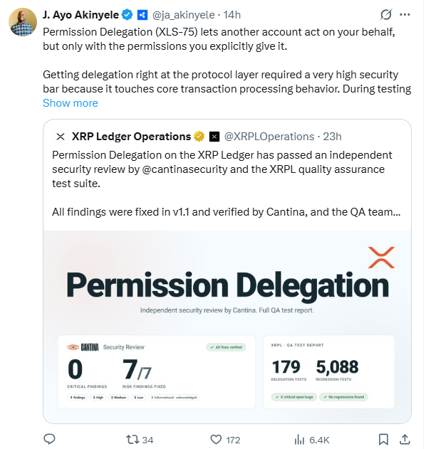 XRP Ledger Permission Delegation Update | Source: J. Ayo Akinyele