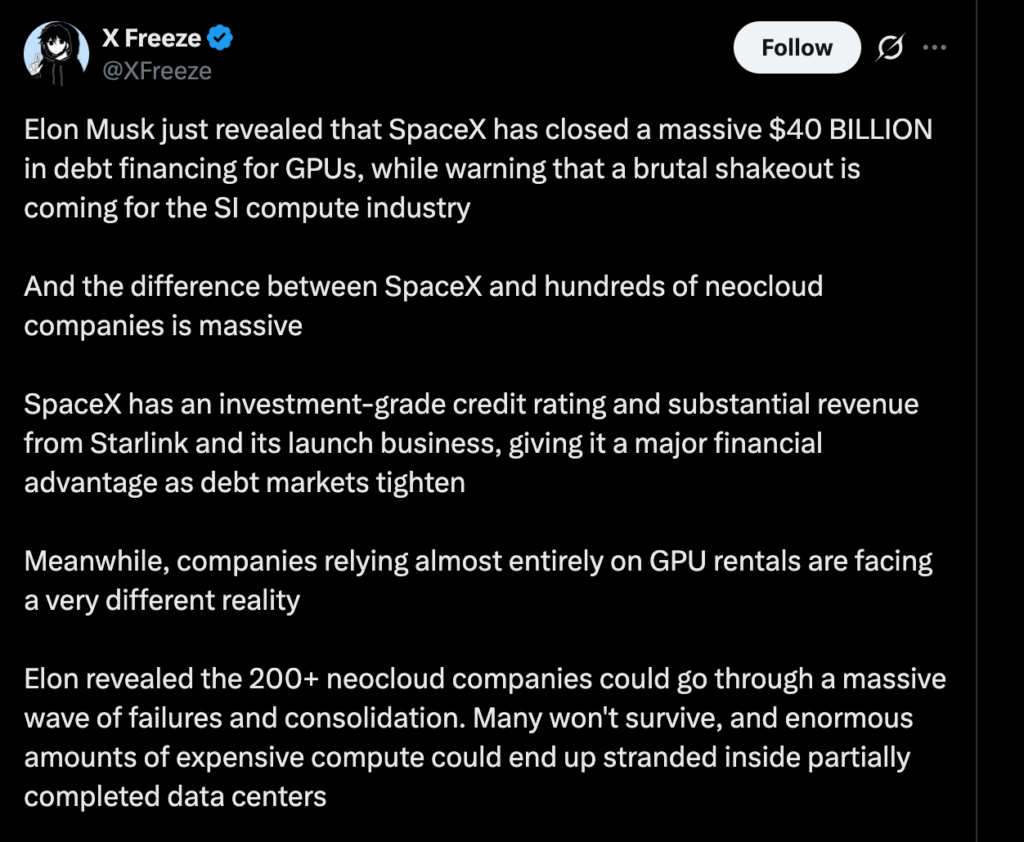 AI news reports SpaceX $40 Billion deal | Source: X